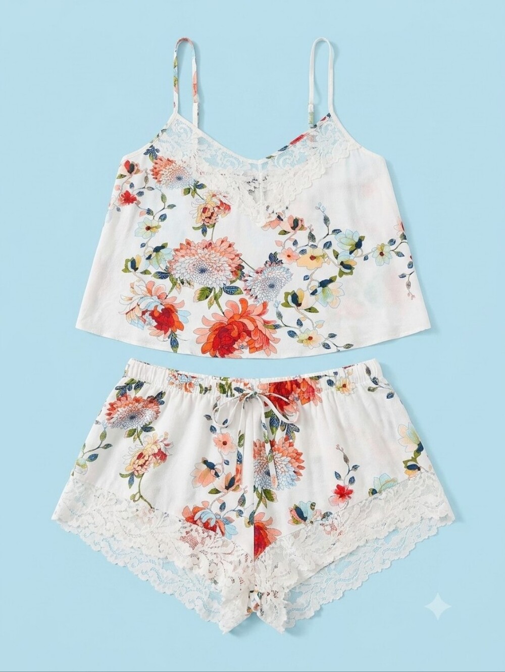 In Bloom by Jonquil Romantic Botanical Floral & Lace 2-Piece Pajama Set - Size M